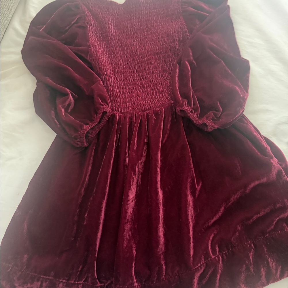 Free People Velvet Smocked Mini Dress - Burgundy - Picture 2 of 3